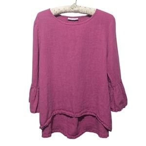 Bryn Walker Fran Ruffle Sleeve Fuschia Pink 100% Linen Top Size Medium